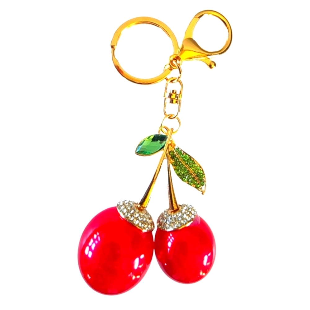 Bright Red Fashion Large Cherries Purse Charm Keychain
